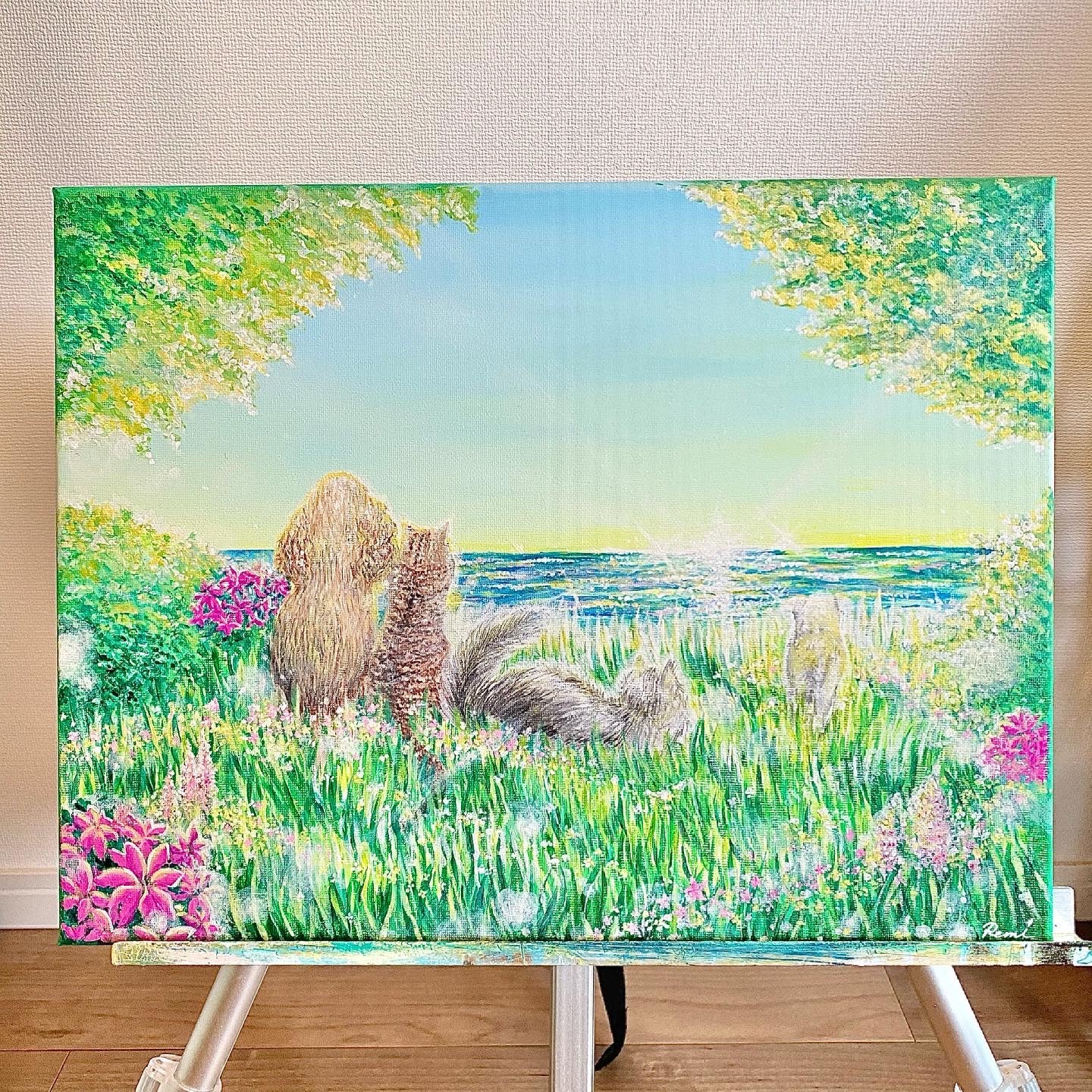 青い花 油絵 F6(410×318mm) 油額 油縁 額縁 F6号（410×